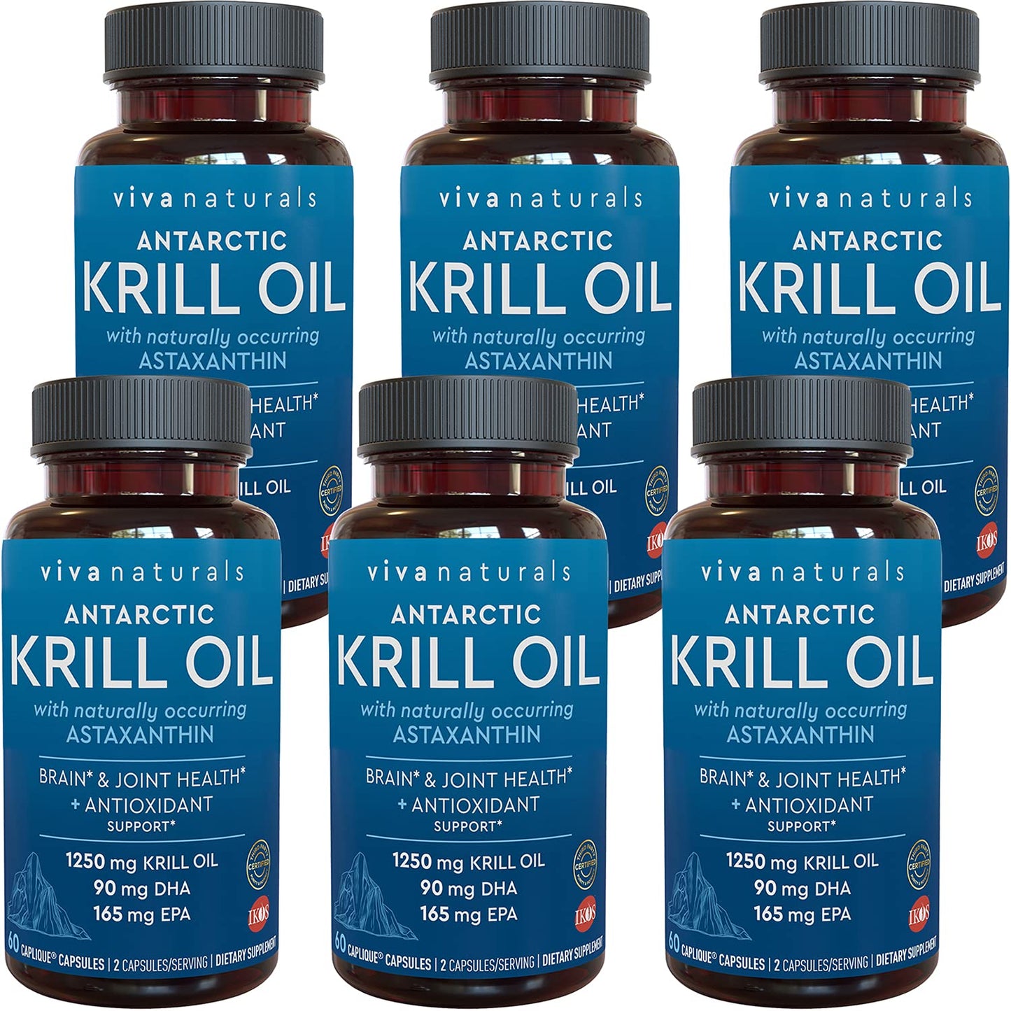 Viva Naturals Antarctic Krill Oil 1250 mg — EPA/DHA + Astaxanthin | Joint & Brain Support | No Fishy Aftertaste | Pack of 6