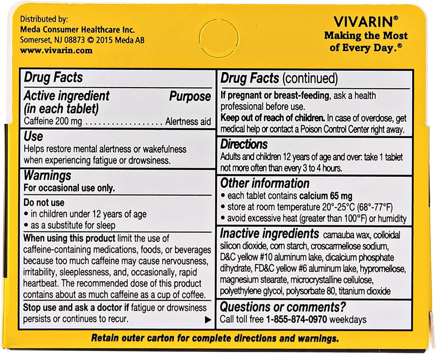 Vivarin Brand Alertness Aid – 40 Tablets (Pack of 4) | 200 mg Caffeine