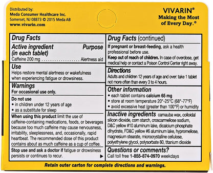 Vivarin Brand Alertness Aid – 40 Tablets (Pack of 4) | 200 mg Caffeine