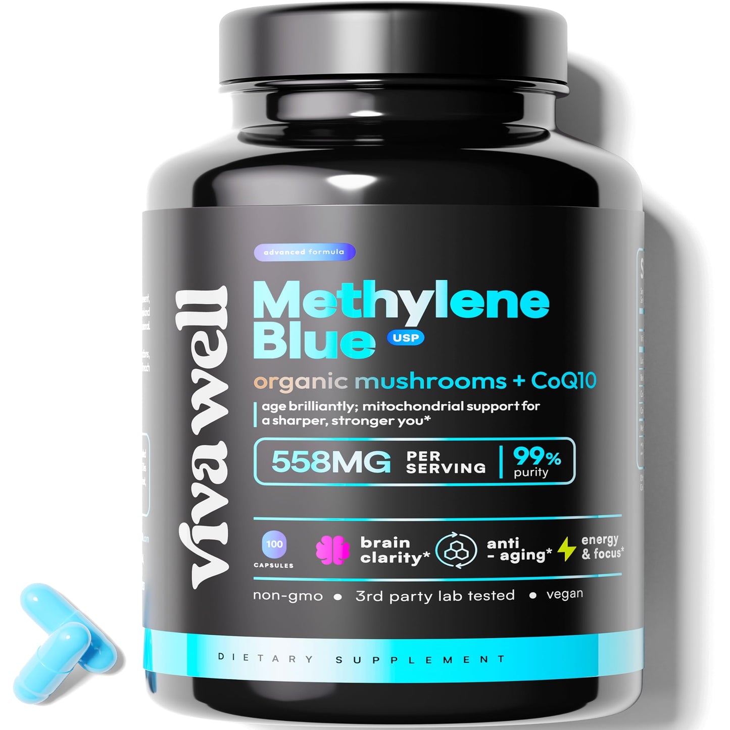 VivaWell Methylene Blue Capsules – USP Pharmaceutical Grade for Focus & Energy