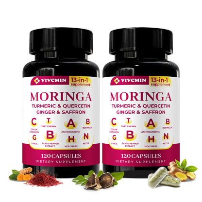 vivcmin 2-Pack Moringa Capsules 1000 mg | Turmeric, Ginger, Quercetin, Saffron | 240 Caps
