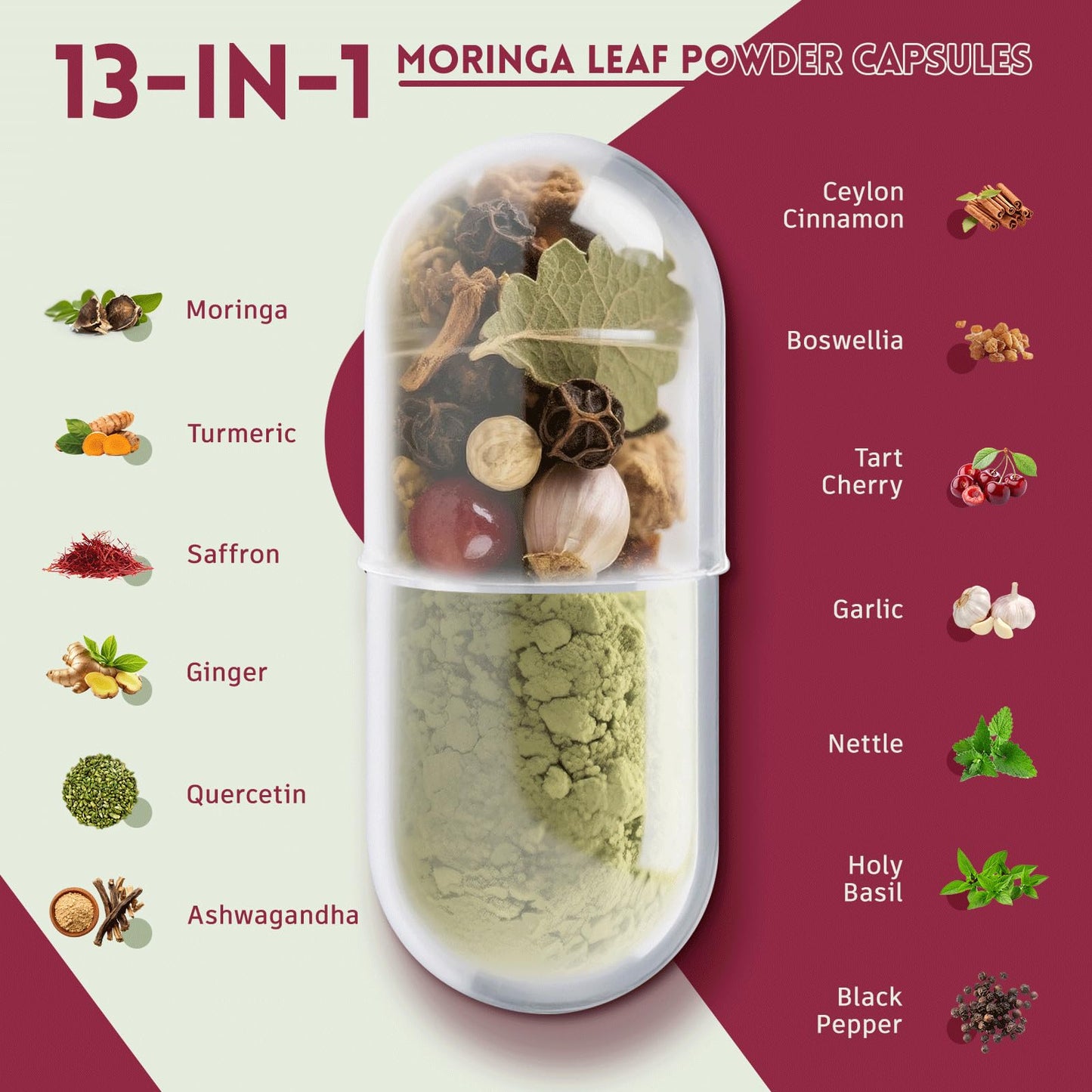 vivcmin 2-Pack Moringa Capsules 1000 mg | Turmeric, Ginger, Quercetin, Saffron | 240 Caps