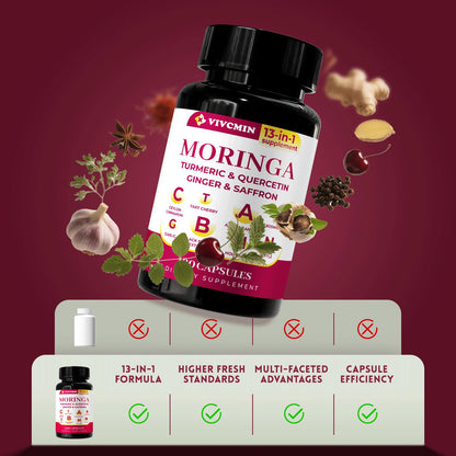 vivcmin 2-Pack Moringa Capsules 1000 mg | Turmeric, Ginger, Quercetin, Saffron | 240 Caps