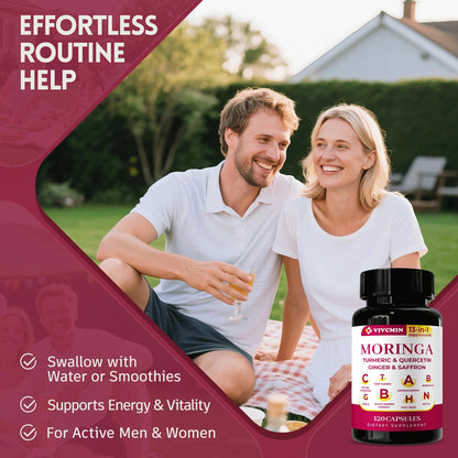 vivcmin 2-Pack Moringa Capsules 1000 mg | Turmeric, Ginger, Quercetin, Saffron | 240 Caps
