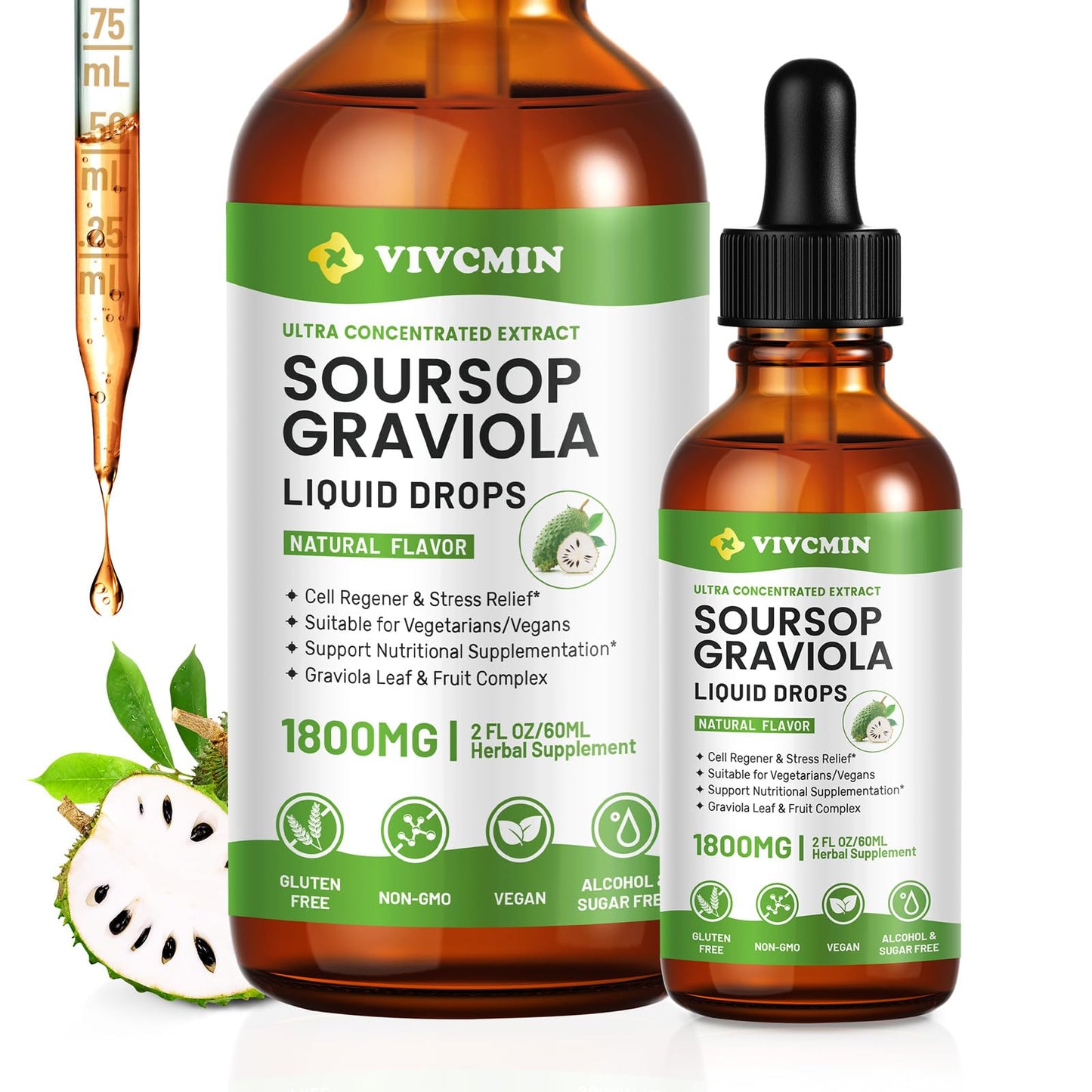 vivcmin Graviola Soursop Liquid – Immune Support, Sleep & Relaxation, 2 Fl Oz