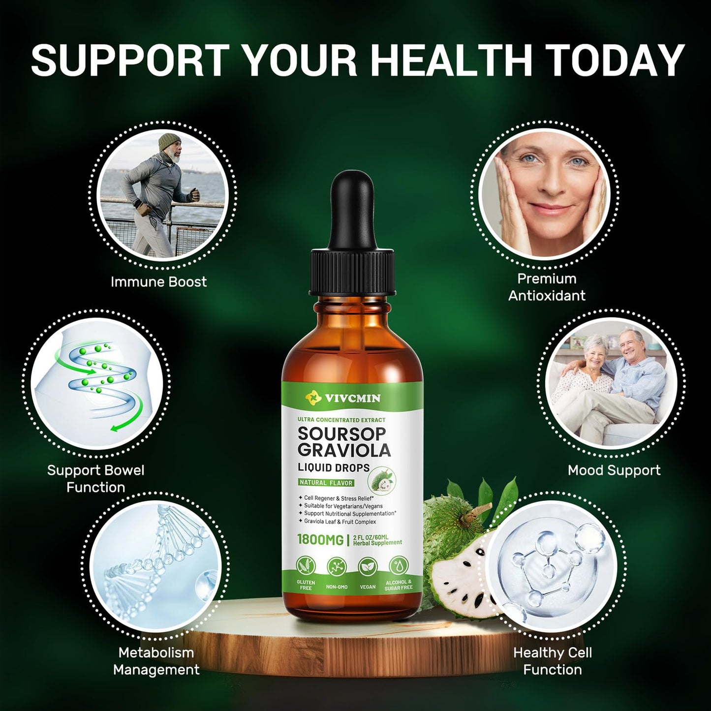 vivcmin Graviola Soursop Liquid – Immune Support, Sleep & Relaxation, 2 Fl Oz