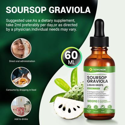 vivcmin Graviola Soursop Liquid – Immune Support, Sleep & Relaxation, 2 Fl Oz