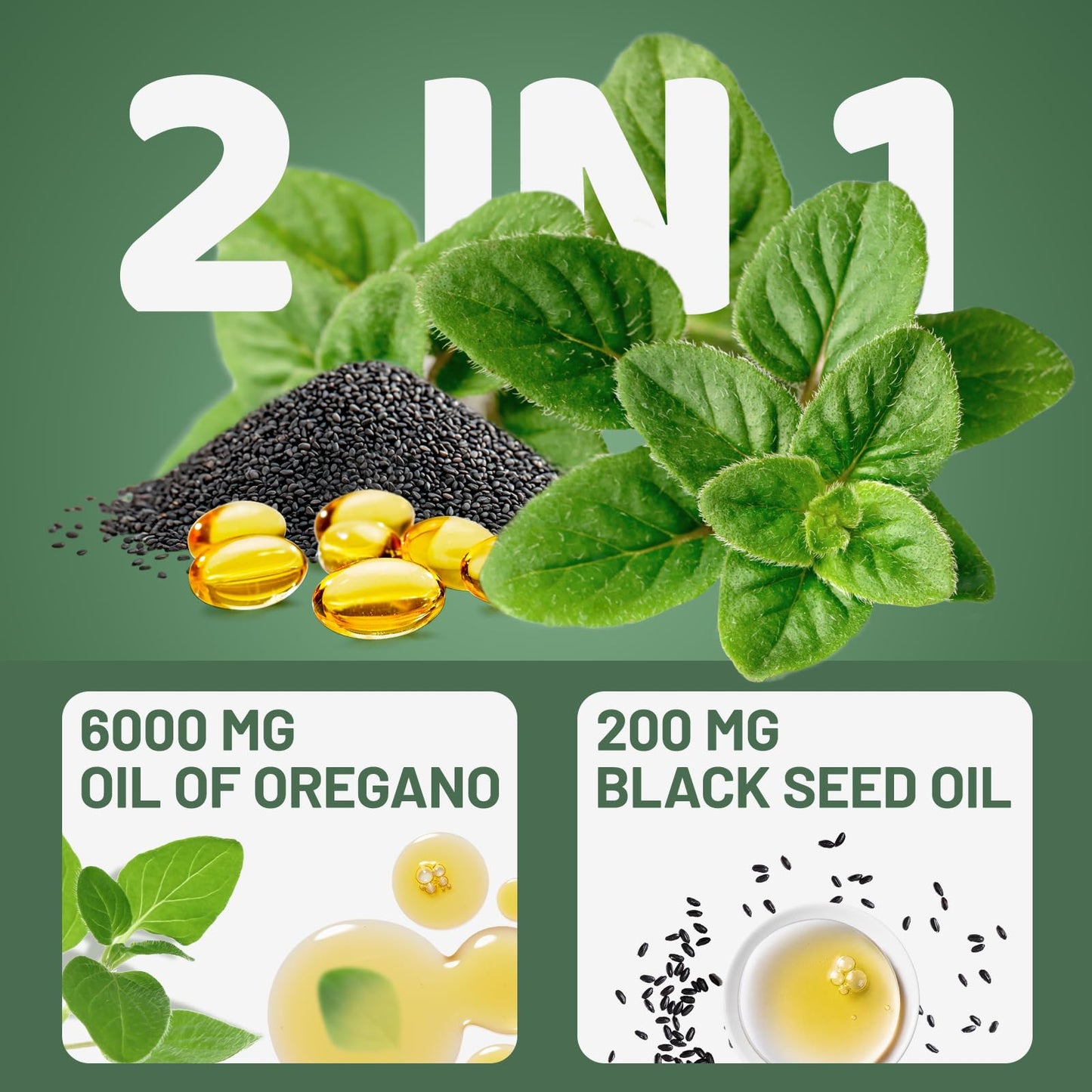 Vivcmin Oil of Oregano with Black Seed Oil - 60 Softgels | Carvacrol Immune Support