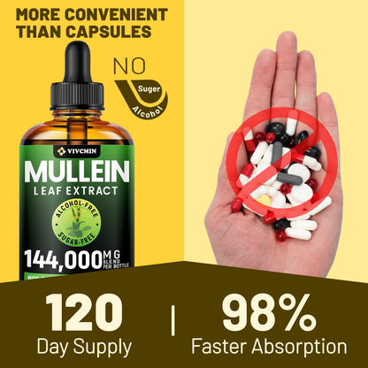 vivcmin Mullein Drops for Lungs with Licorice & Astragalus, Respiratory & Immune Support, Lung Detox for Smokers Tincture, Mullein Leaf Extract for Lung Cleanse, Sugar & Alcohol-Free, 4 fl oz