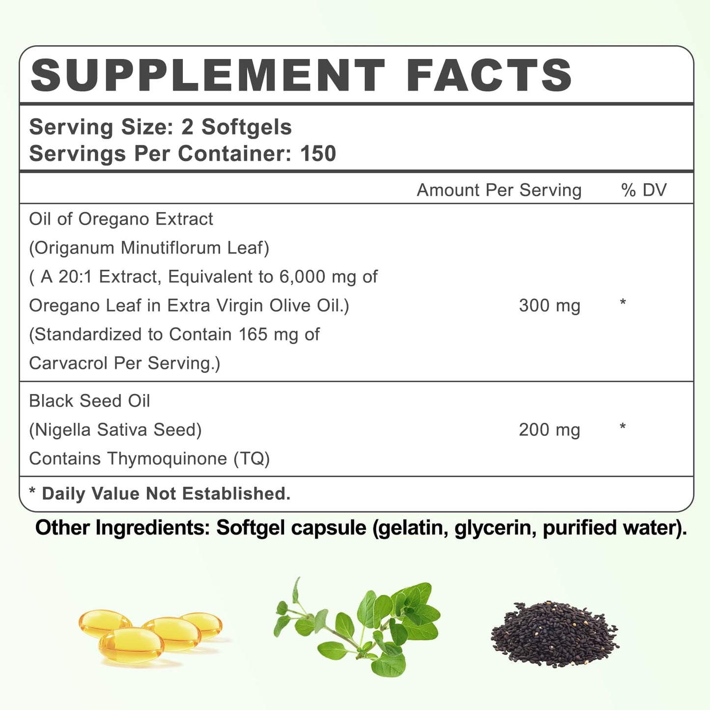 vivcmin Oregano Oil 300 Softgels – 6000mg Oregano Oil with Black Seed Oil | Immune & Digestive Support | Non-GMO | 150 Days Supply
