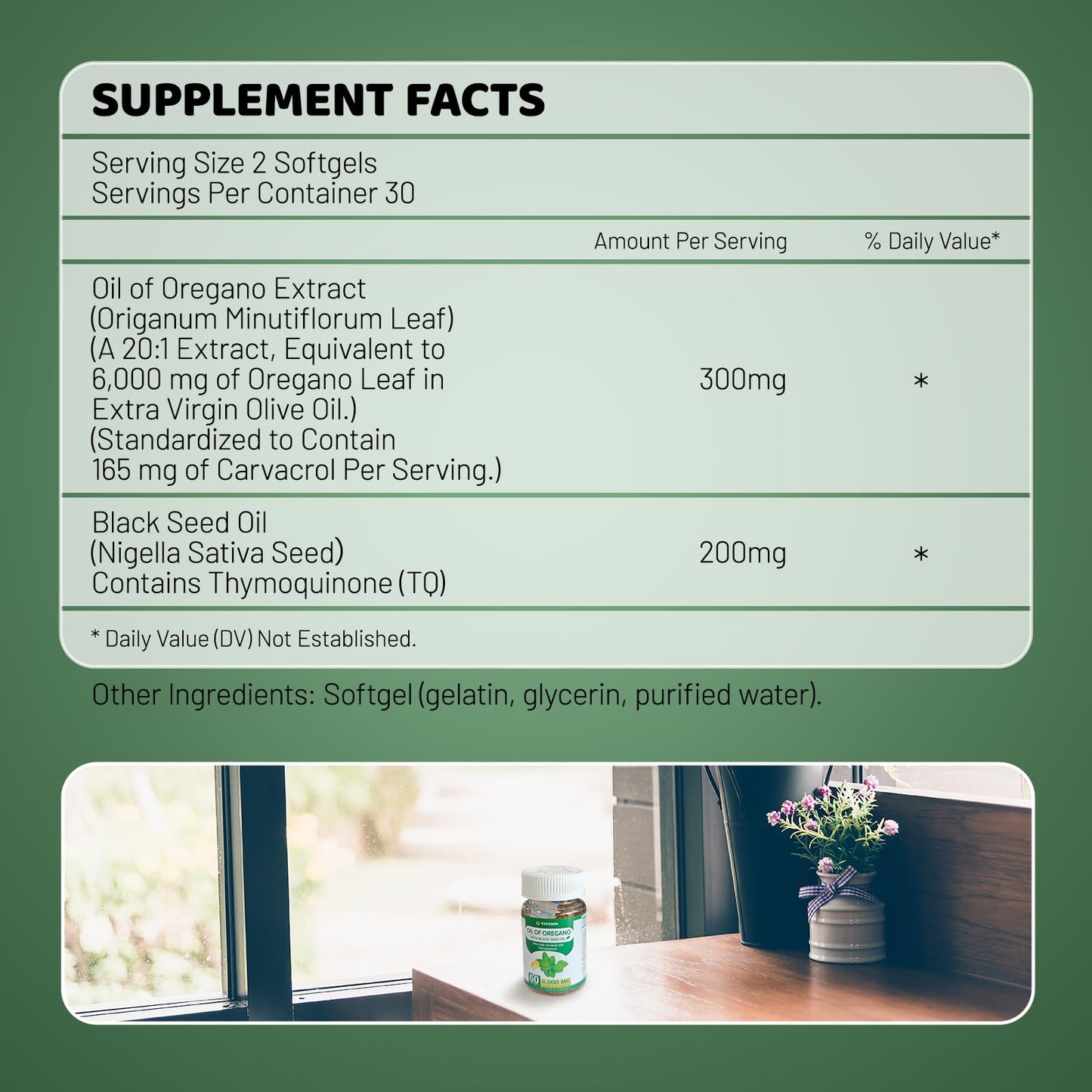 Vivcmin Oil of Oregano with Black Seed Oil - 60 Softgels | Carvacrol Immune Support