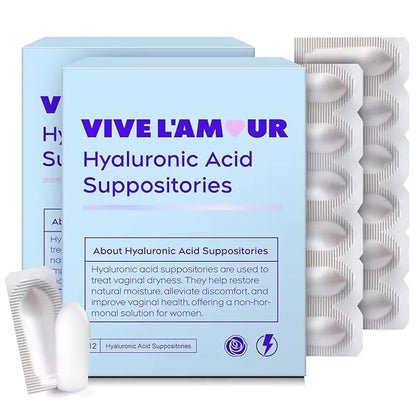 Vive L'Amour 15mg Hyaluronic Acid Vaginal Suppositories – 2-Pack, 24 Count | Continuous Hydration & Moisture
