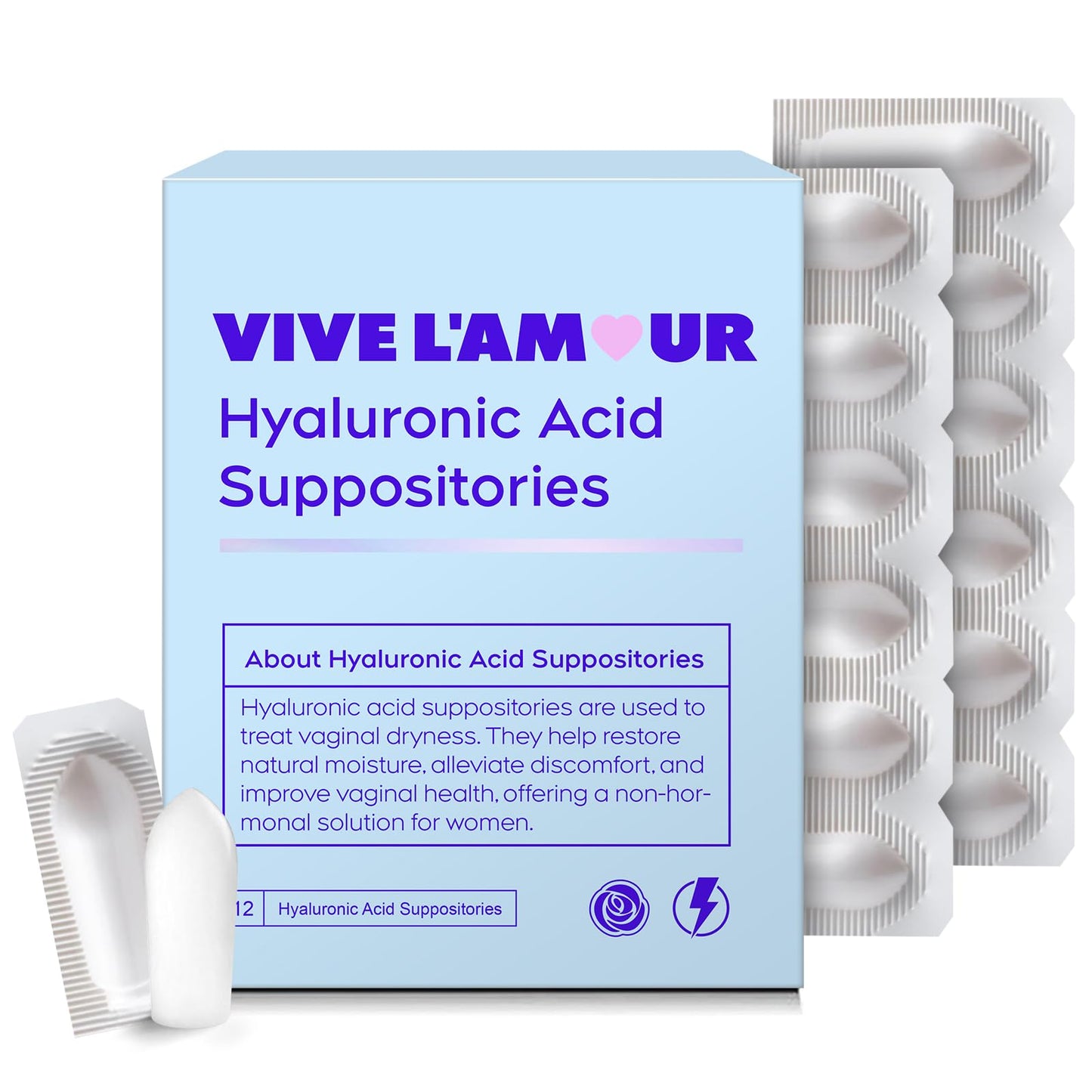 Vive L'Amour 1.5% Hyaluronic Acid Vaginal Suppositories — Continuous Hydration (12 Inserts)