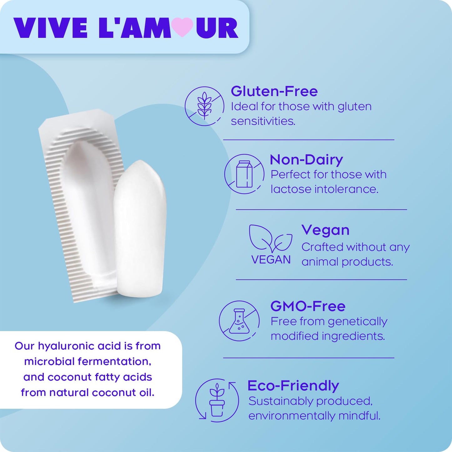 Vive L'Amour 1.5% Hyaluronic Acid Vaginal Suppositories — Continuous Hydration (12 Inserts)