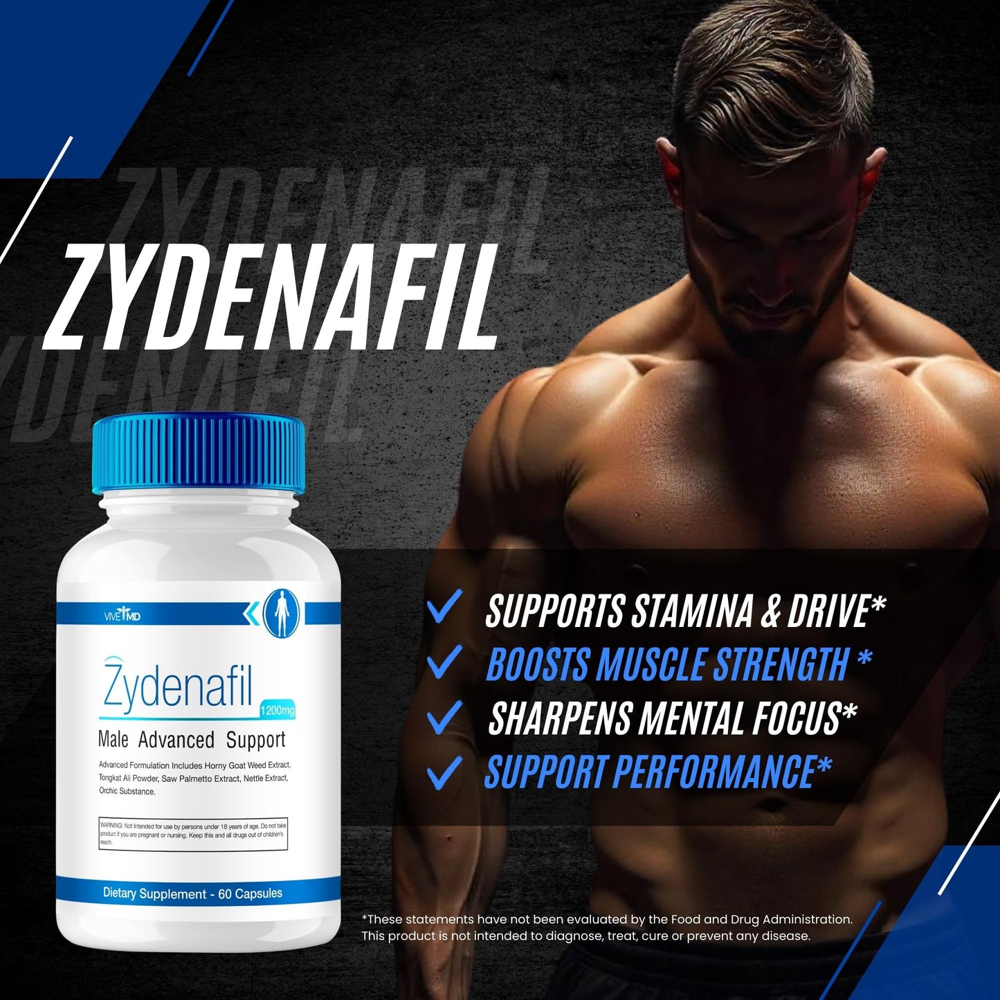 VIVE MD Zydenafil Pills for Men – Advanced Formula 1200mg (60 Capsules) with Tongkat Ali, Saw Palmetto & Horny Goat Weed