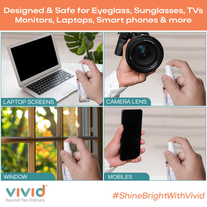 VividVision myclean Lens Cleaning Solution Spray – No Detergent, No Foam – 50 ml Pack of 3 for Glasses, Screens & Cameras