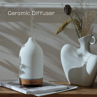 VIVITEST 200ml Ceramic Essential Oil Diffuser | Ultrasonic Aromatherapy Diffuser for Home