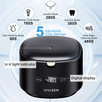 VIVIZEN Ultrasonic Retainer Cleaner – 45kHz Sonic Cleaning, 30W, Portable