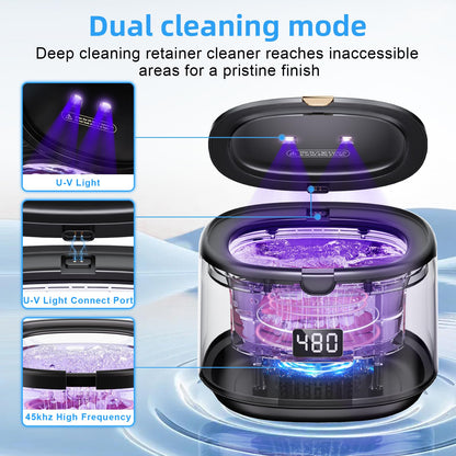 VIVIZEN Ultrasonic Retainer Cleaner – 45kHz Sonic Cleaning, 30W, Portable