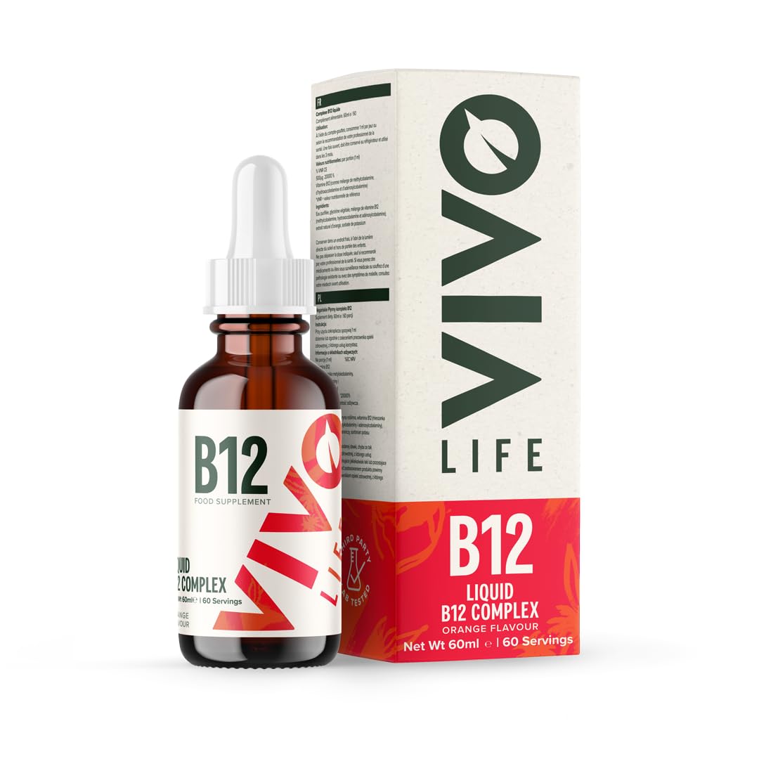 Vivo Life Vitamin B12 Complex - High Potency Vegan Liquid Drops (Orange) 60ml, 60 Servings