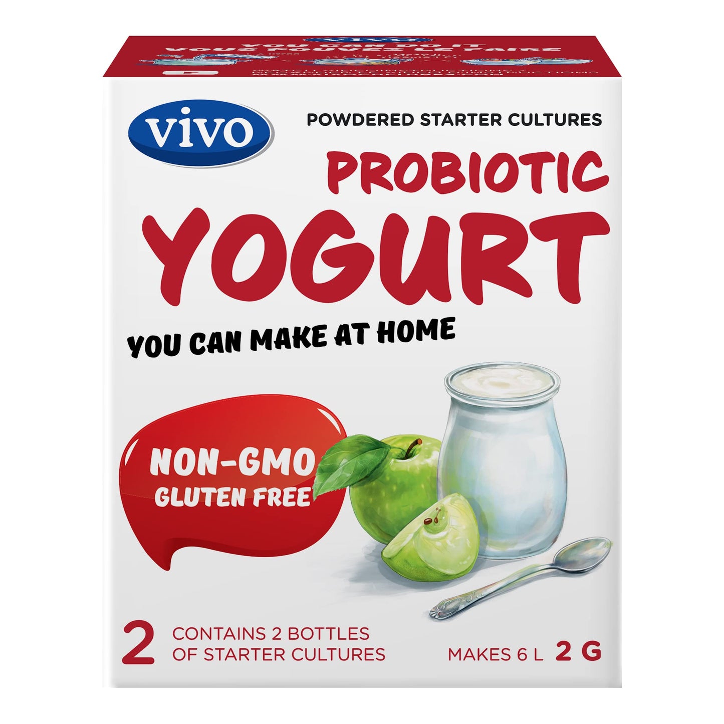VIVO Probiotic Yogurt Starter Natural – 5 Boxes (10 Bottles) Makes 30 Quarts
