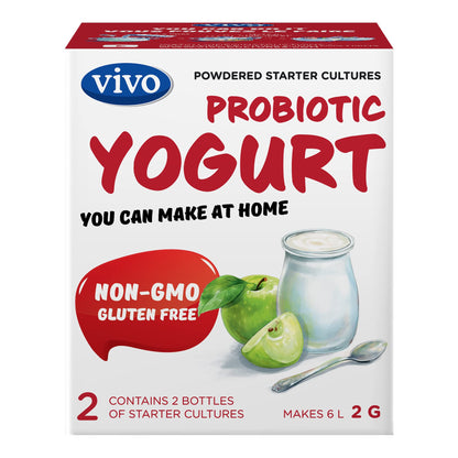 VIVO Probiotic Yogurt Starter Natural – 5 Boxes (10 Bottles) Makes 30 Quarts