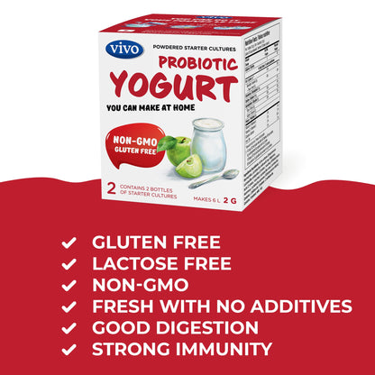 VIVO Probiotic Yogurt Starter Natural – 5 Boxes (10 Bottles) Makes 30 Quarts