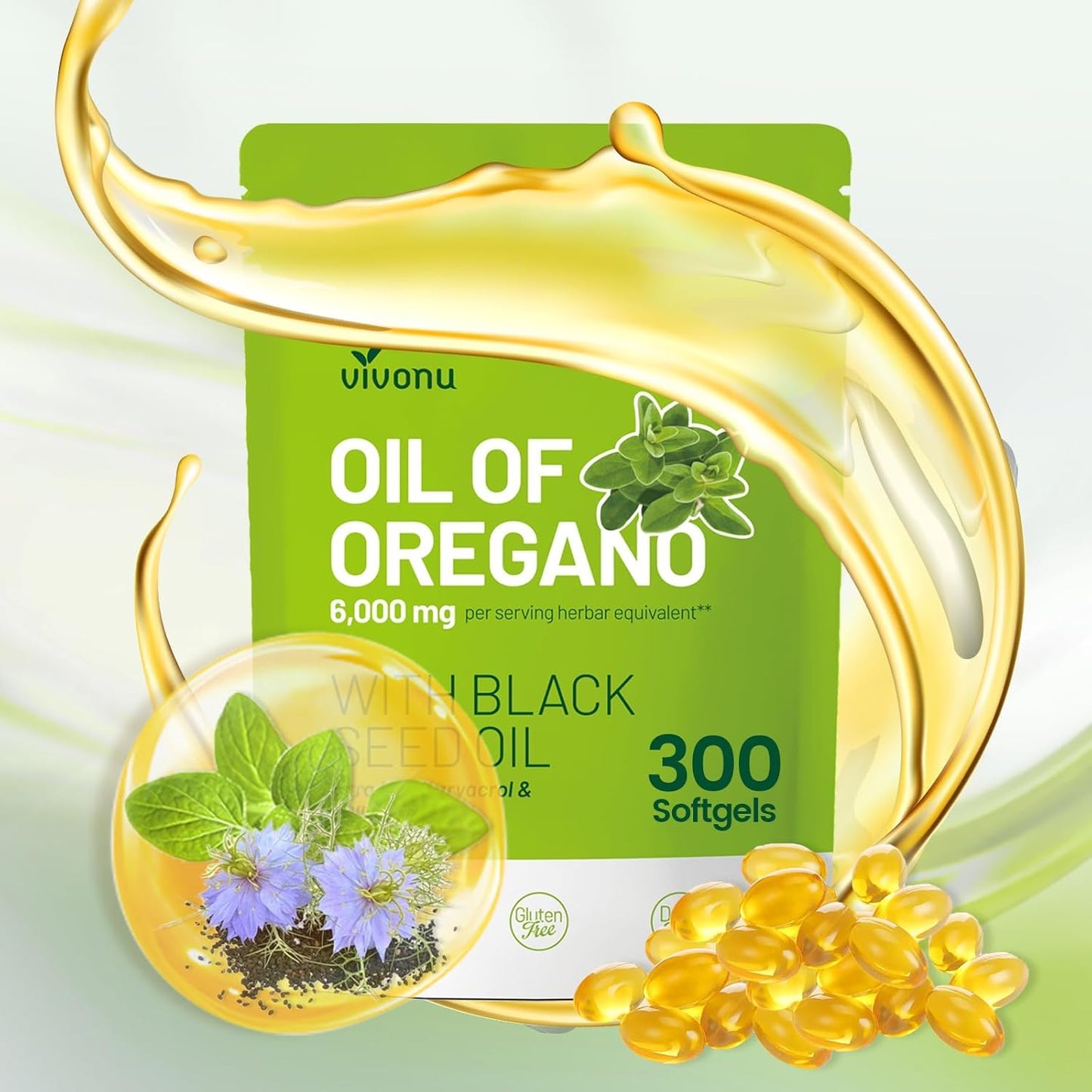 VivoNu Oil of Oregano with Black Seed Oil – Balanced Oregano Capsules (Non-GMO)