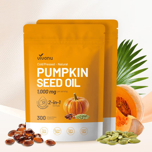 VivoNu Pumpkin Seed Oil with Saw Palmetto – Cold Pressed, 300 Softgels BritishVita | Premium UK Vitamins & Wellness Supplements