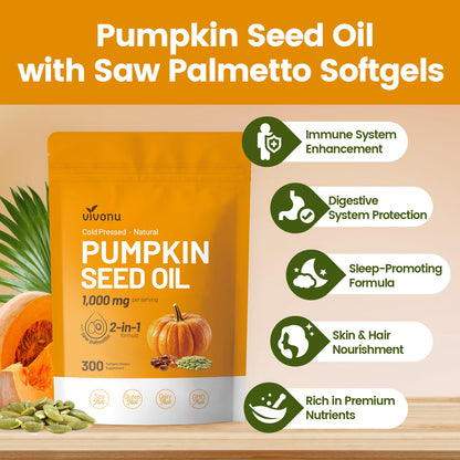 VivoNu Pumpkin Seed Oil with Saw Palmetto – Cold Pressed, 300 Softgels