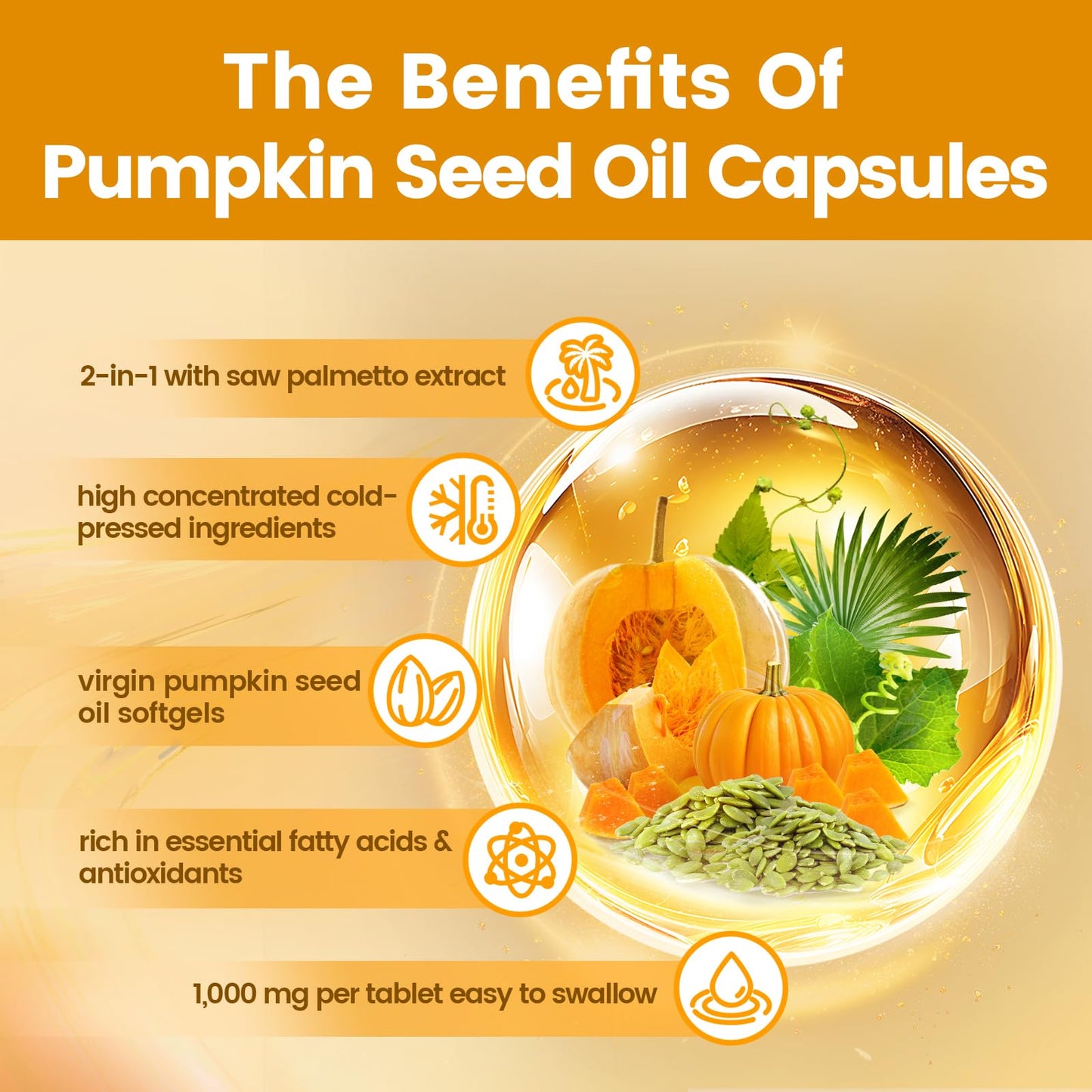 VivoNu Pumpkin Seed Oil with Saw Palmetto – Cold Pressed, 300 Softgels