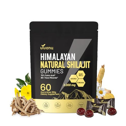 VivoNu Himalayan Shilajit Gummies: Ashwagandha & Gokshura | Organic, Non-GMO