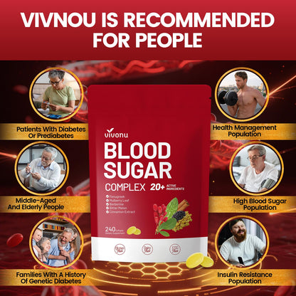 VivoNu Blood Sugar Complex – Advanced 20-Herb Formula with Cinnamon & Turmeric | Vegan, Non-GMO, Gluten-Free (240 Softgels)