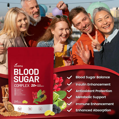 VivoNu Blood Sugar Complex – Advanced 20-Herb Formula with Cinnamon & Turmeric | Vegan, Non-GMO, Gluten-Free (240 Softgels)