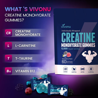 VivoNu Creatine Gummies – 5000mg Creatine Monohydrate Per Serving