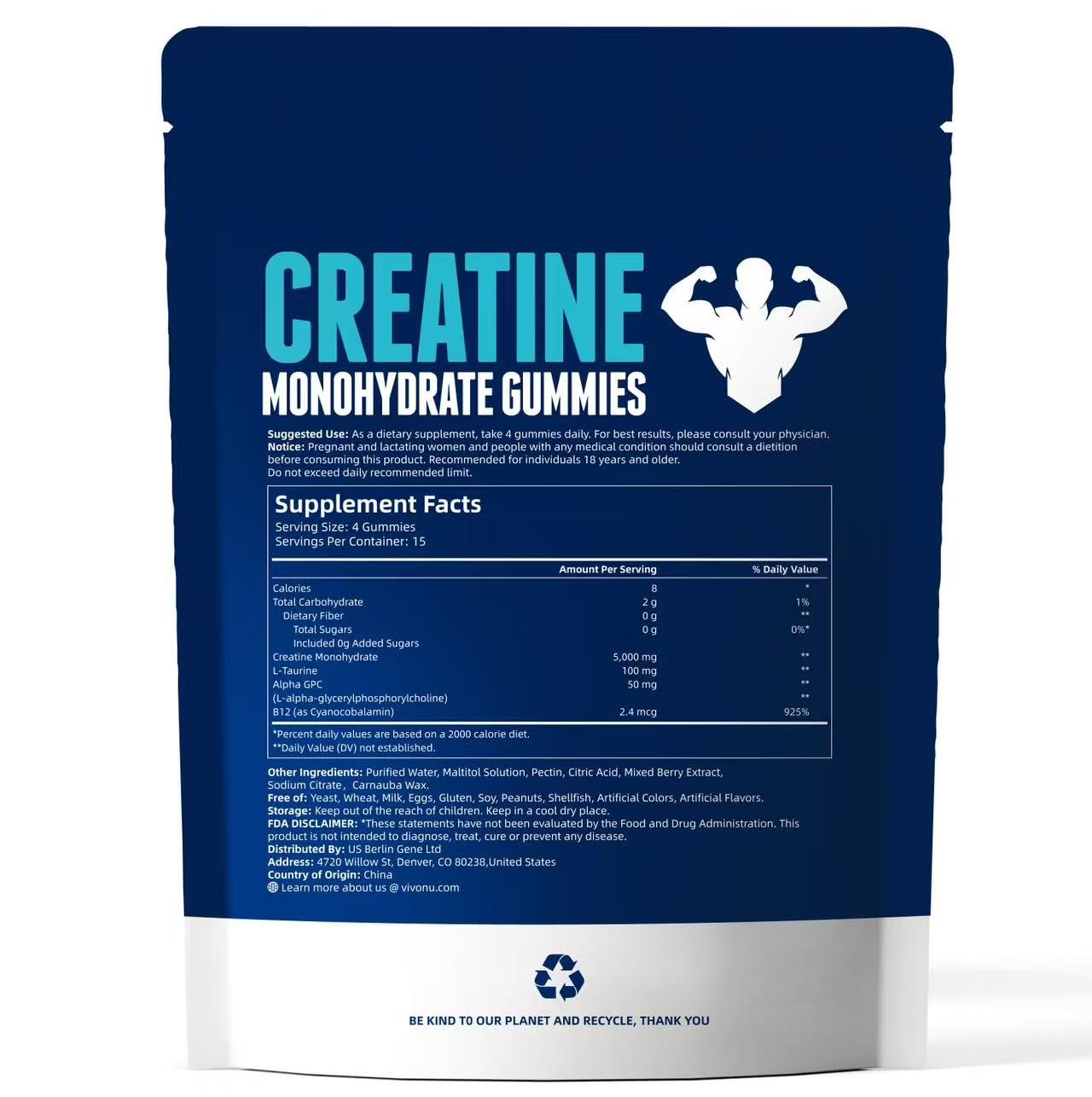 VivoNu Creatine Gummies – 5000mg Creatine Monohydrate Per Serving
