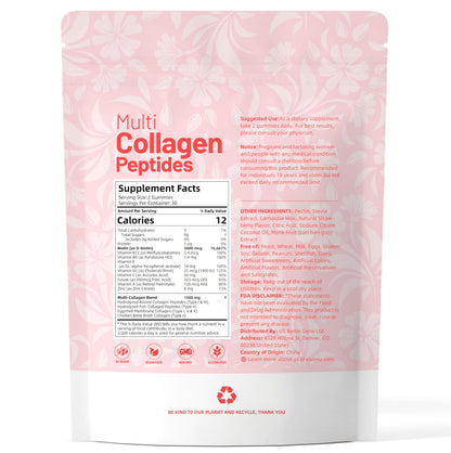 VivoNu Multi Collagen Gummies – Sugar-Free, 5-Type Collagen I II III V X + Biotin & B Vitamins