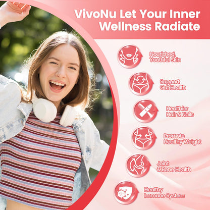 VivoNu Multi Collagen Gummies – Sugar-Free, 5-Type Collagen I II III V X + Biotin & B Vitamins