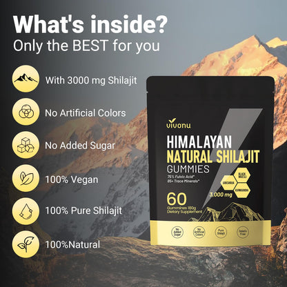VivoNu Pure Himalayan Shilajit Gummies - 85+ Minerals, Non-GMO