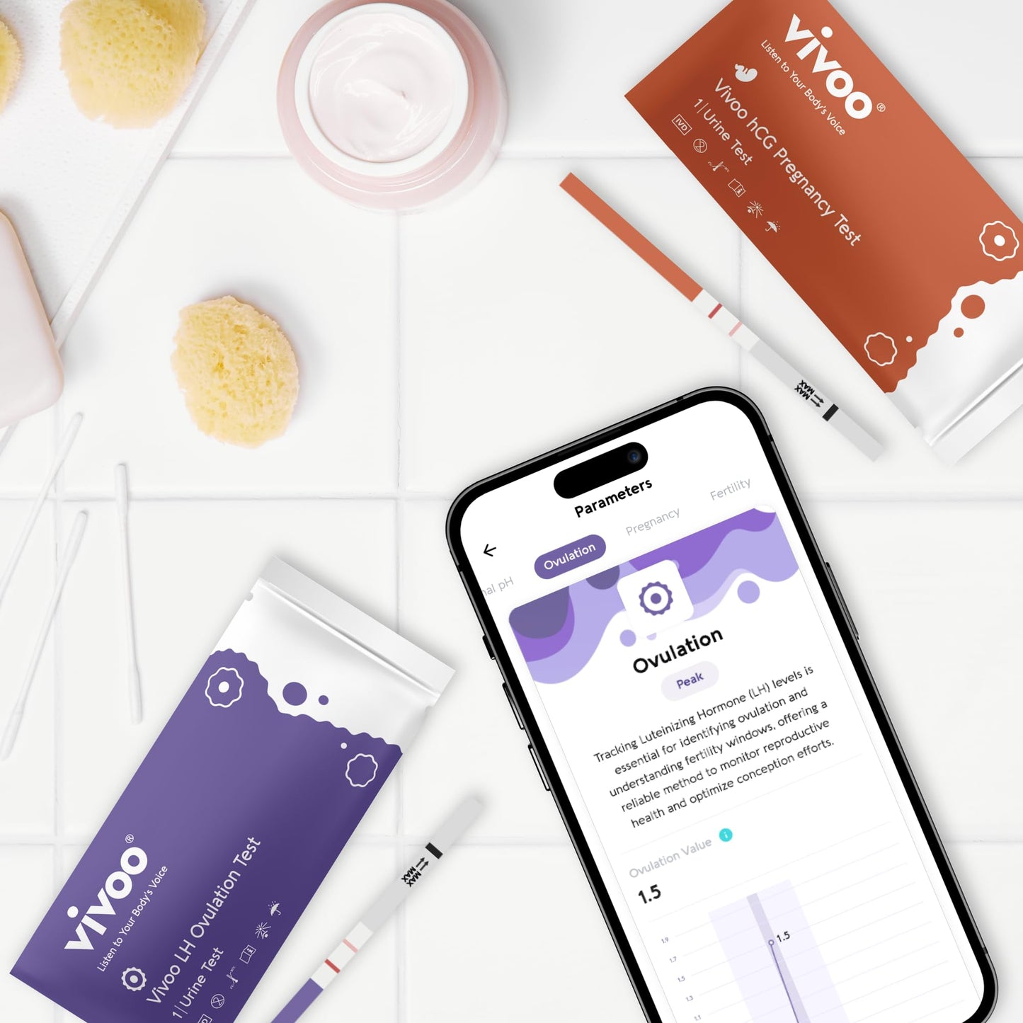 Vivoo Ovulation Test & Predictor Kit – Track Your Cycle with LH & HCG Tests | 25 LH Tests, 5 HCG Tests, 30 Cups