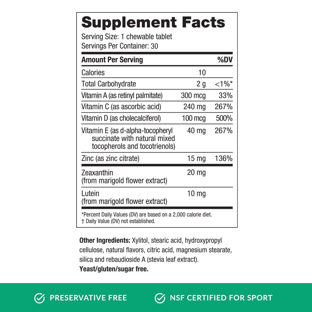 EyePromise Vizual Edge AREDS 2 – Zeaxanthin 20mg & Lutein 10mg | 30 Citrus Chewables