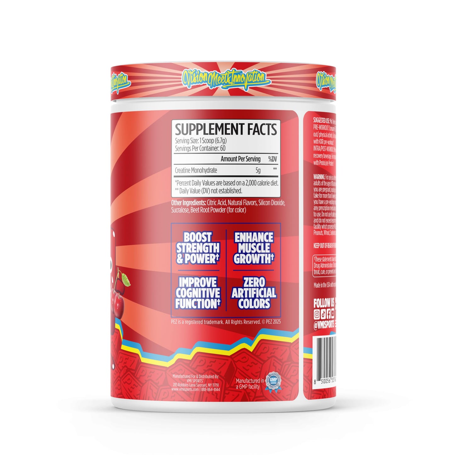 VMI Sports Creatine Monohydrate Powder – 5g Serving, 60 Servings, PEZ Cherry
