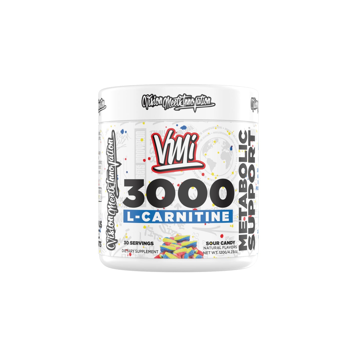 VMI Sports L-Carnitine 3000 Powder - 3000 mg, 30 Servings, Sour Candy