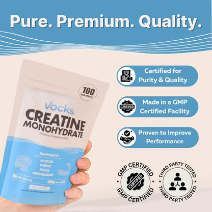Vocks Creatine Monohydrate Powder - Micronized, Unflavored, Gluten Free, 500g