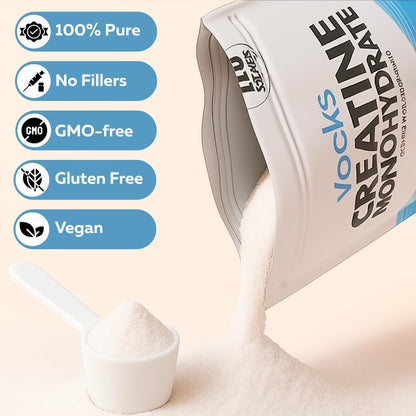 Vocks Creatine Monohydrate Powder - Micronized, Unflavored, Gluten Free, 500g