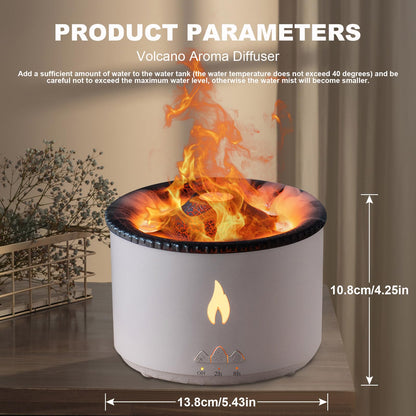 Volcano Flame Diffuser & Humidifier 300ml Ultrasonic 2-in-1 with Timer