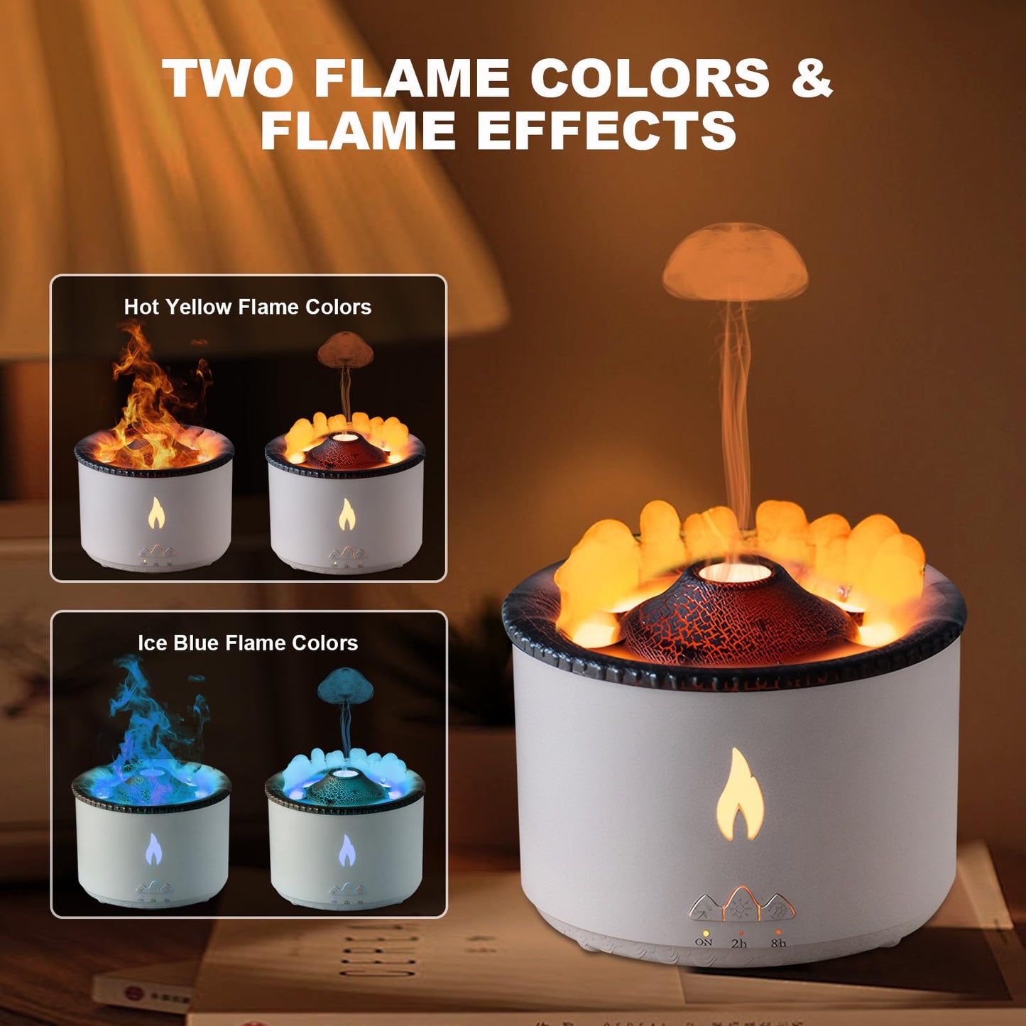 Volcano Flame Diffuser & Humidifier 300ml Ultrasonic 2-in-1 with Timer