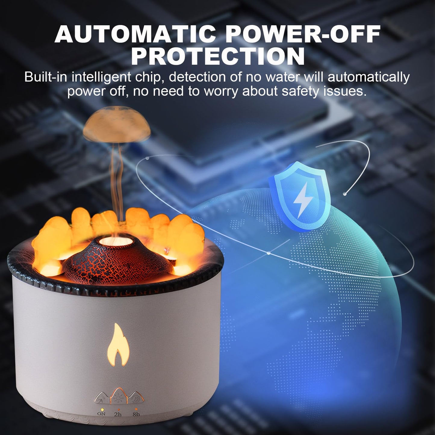 Volcano Flame Diffuser & Humidifier 300ml Ultrasonic 2-in-1 with Timer