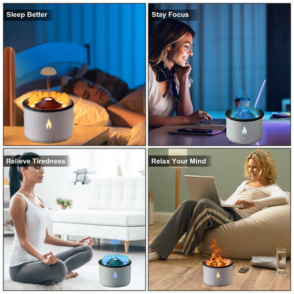 Volcano Flame Diffuser & Humidifier 300ml Ultrasonic 2-in-1 with Timer