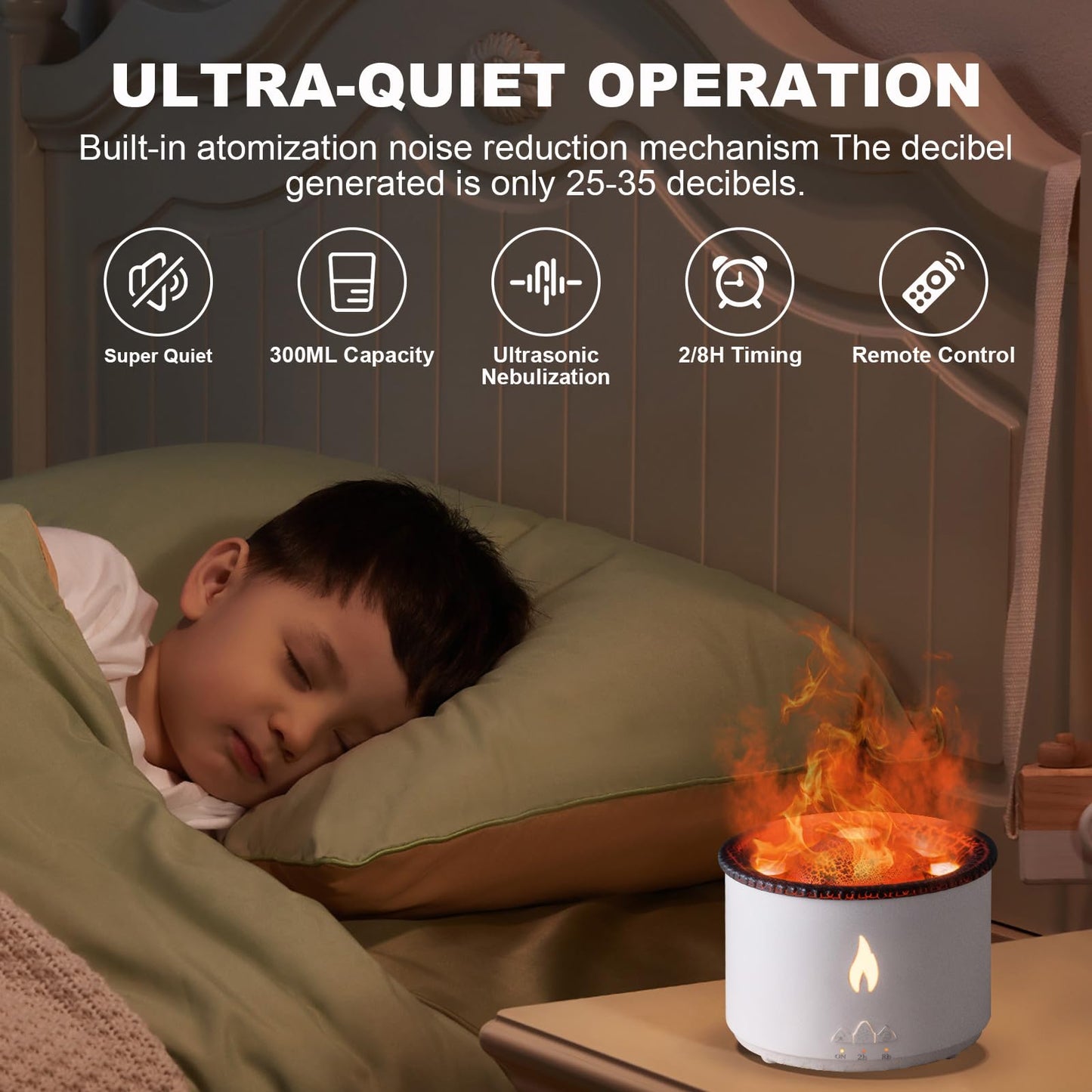 Volcano Flame Diffuser & Humidifier 300ml Ultrasonic 2-in-1 with Timer